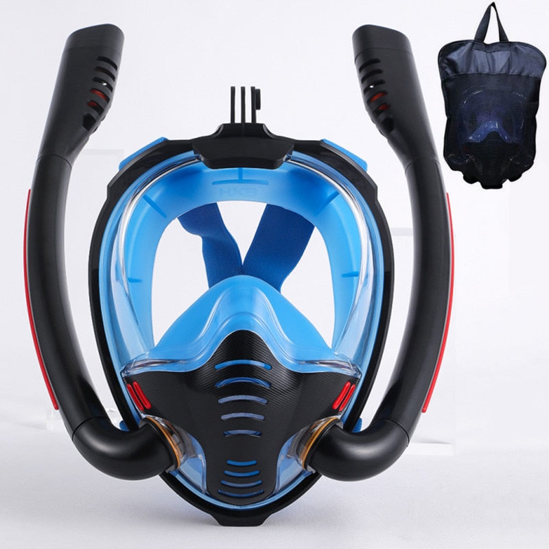 Full Face Snorkel Mask with Anti-Fog Wipes, 180 Degree Panoramic HD View Snorkeling Mask, Anti-Leak Dry Top Set for Adults and Kids