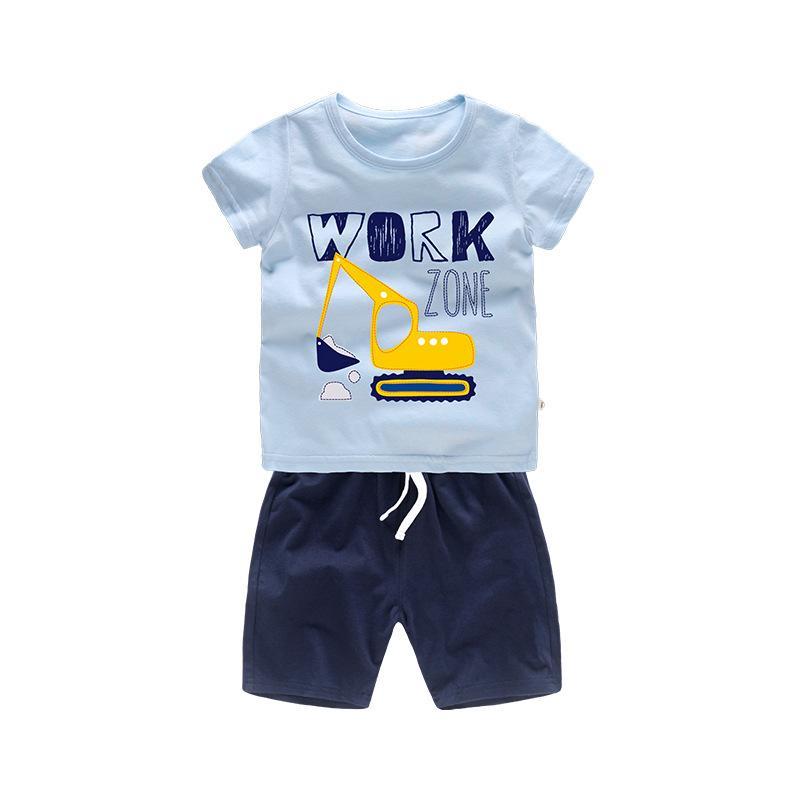 Boys Print Mechanical Digger T-Shirts And Short Two-Piece Outfit