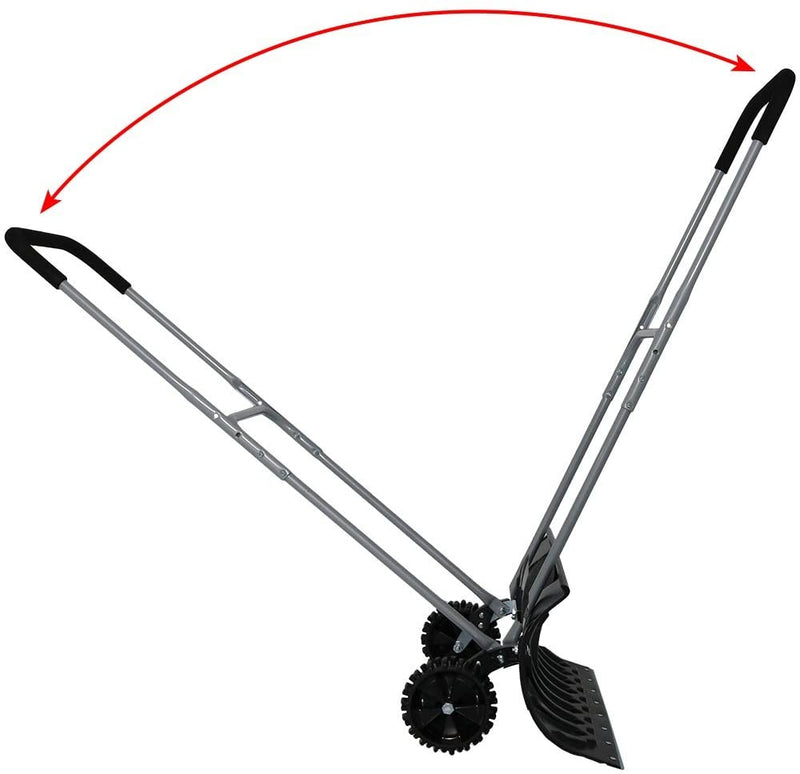 Rolling Snow Pusher with 6-Inch Polypropylene Wheels and Adjustable Aluminum Handle - Wheeled Snow Plow-Style Back Saver Snow Shovel