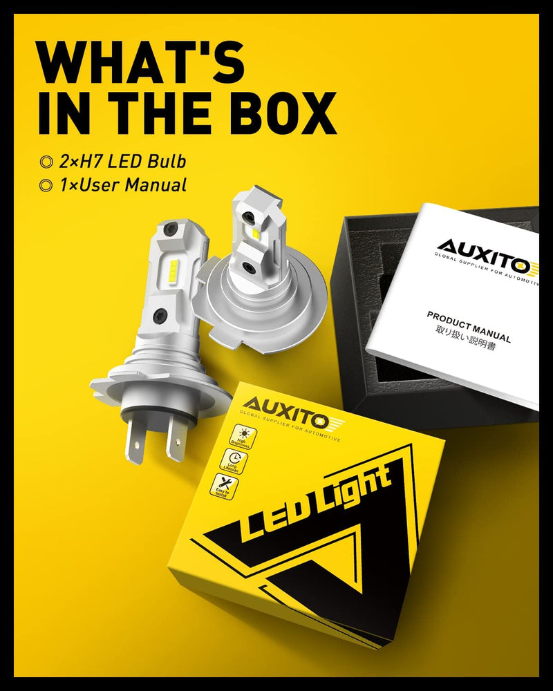 AUXITO H7 LED Light Bulbs 6500K White, 8 CSP Chips, 1:1 Mini Size, Non-polarity,Fanless H7ll Fog lights Halogen Replacement, 2 Pack