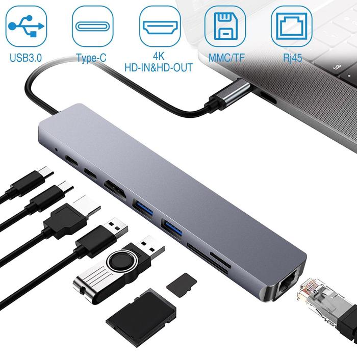 8-in-1 USB Hub Adapter with Ethernet