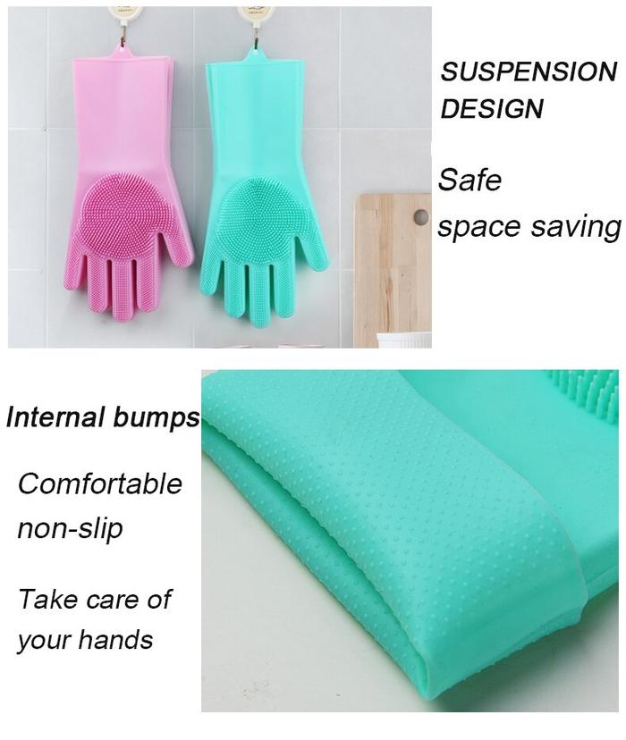 Kitchen Household Sponge Washing Dishes Rubber Gloves Silicone Cleaning 1 Pair