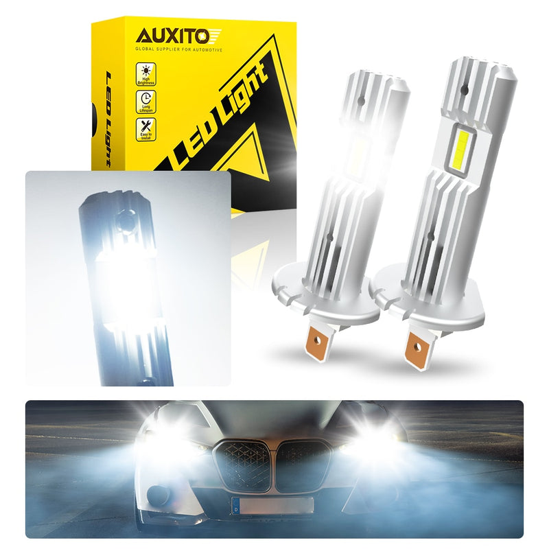 AUXITO Upgraded H1 LED Bulb, 1:1 Mini Size, 6500K White Fanless and Wireless H1LL Conversion Kit for Hi/Lo Beam Fog lights, Pack of 2