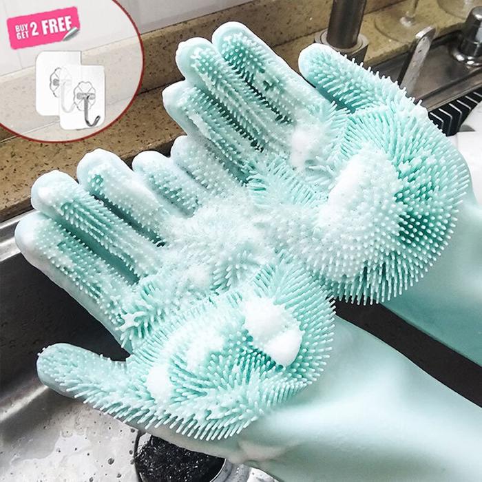 Kitchen Household Sponge Washing Dishes Rubber Gloves Silicone Cleaning 1 Pair