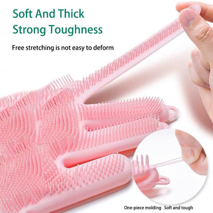 Kitchen Household Sponge Washing Dishes Rubber Gloves Silicone Cleaning 1 Pair