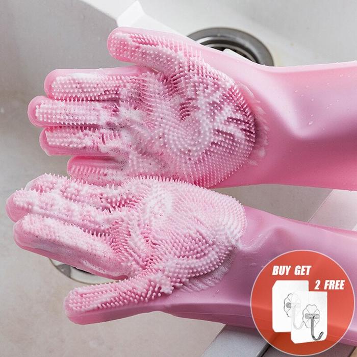 Kitchen Household Sponge Washing Dishes Rubber Gloves Silicone Cleaning 1 Pair