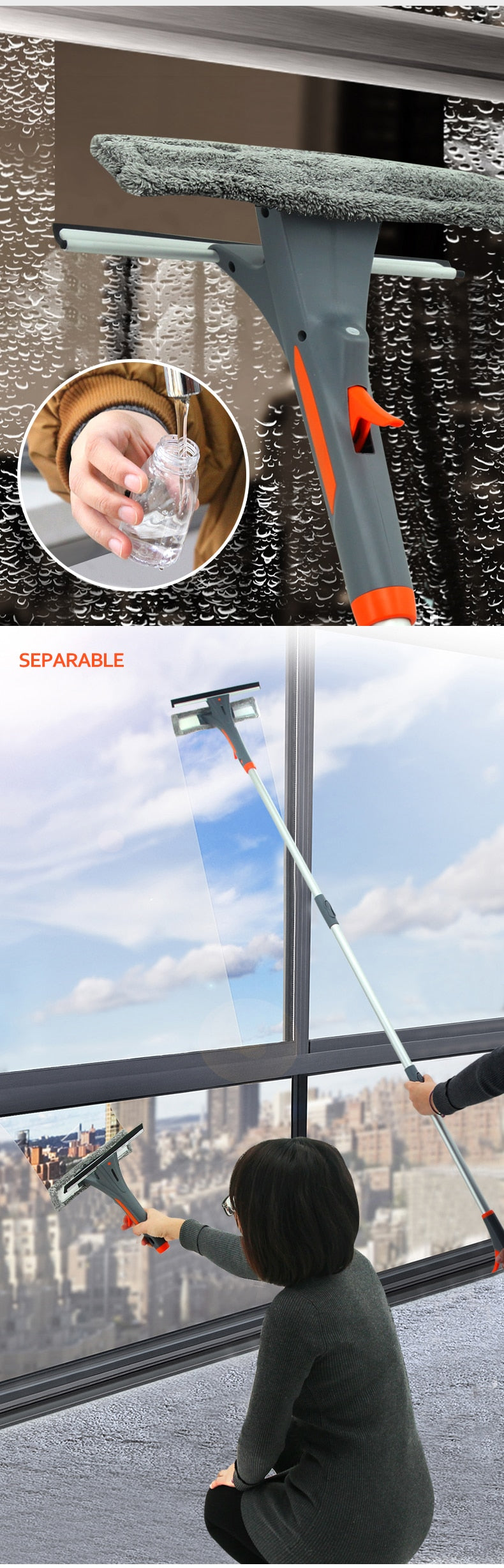 Extendable Window Squeegee with Spray, 3 in 1 Window Squeegee Cleaner