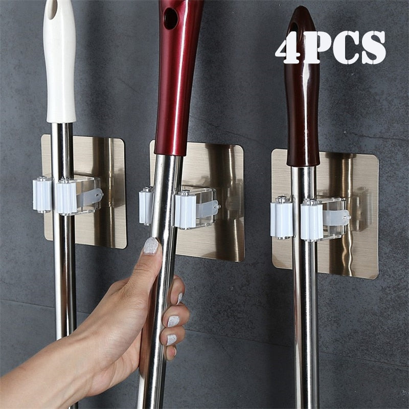 2/4pcs Adhesive Multi-Purpose Hooks Wall Mounted Mop Organizer Holder Rack Brush Broom Hanger Hook Kitchen bathroom Strong Hooks