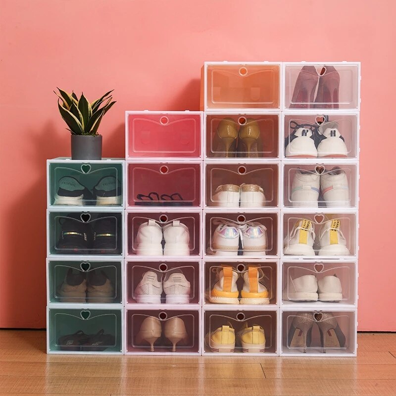 Shoe  Organizer & Storage Boxes, Clear Plastic Clamshell Shoebox (1 set 6 pcs)